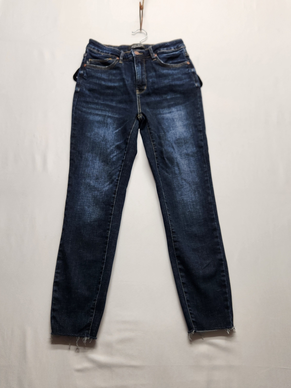 ⭐️Judy Blue High Rise Skinny Jeans Streetwear Dark Wash Raw Hem 7/28